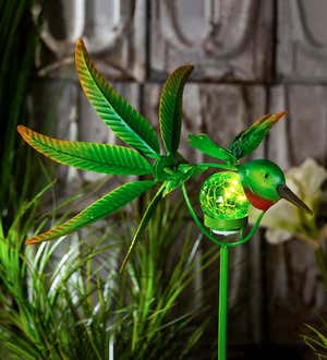 Solar Hummingbird Metal Wind Spinner with Glass Orb