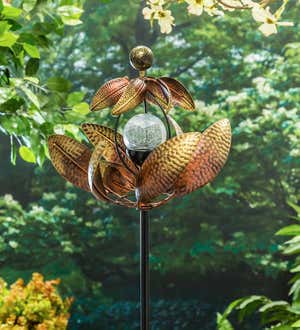 Solar Copper Flower Wind Spinner with Crackle Glass Orb