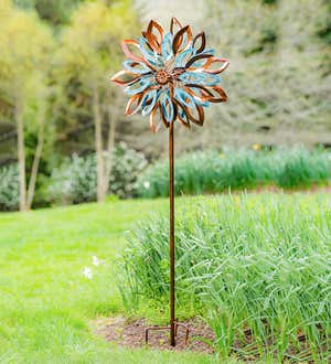 Verdigris and Copper Leaves Metal Wind Spinner