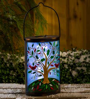 Tree of Life with Cardinals Solar Glass Lantern