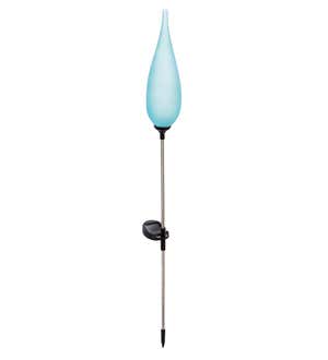 Solar Flame Light Blue Finial Frosted Glass Torch, 34"H