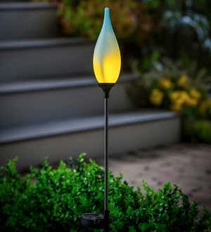 Solar Flame Light Blue Finial Frosted Glass Torch, 32"H