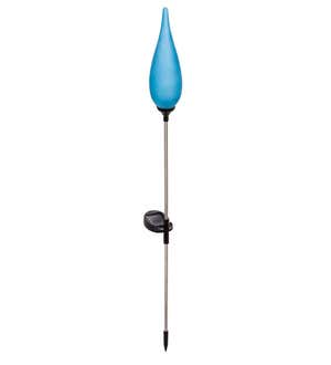 Solar Flame Dark Blue Finial Frosted Glass Torch, 33"H