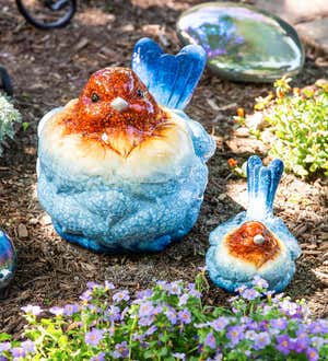 Blue and Red Bird Garden Statuary, Set of 2