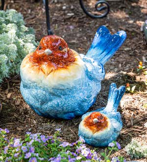 Blue and Red Bird Garden Statuary, Set of 2