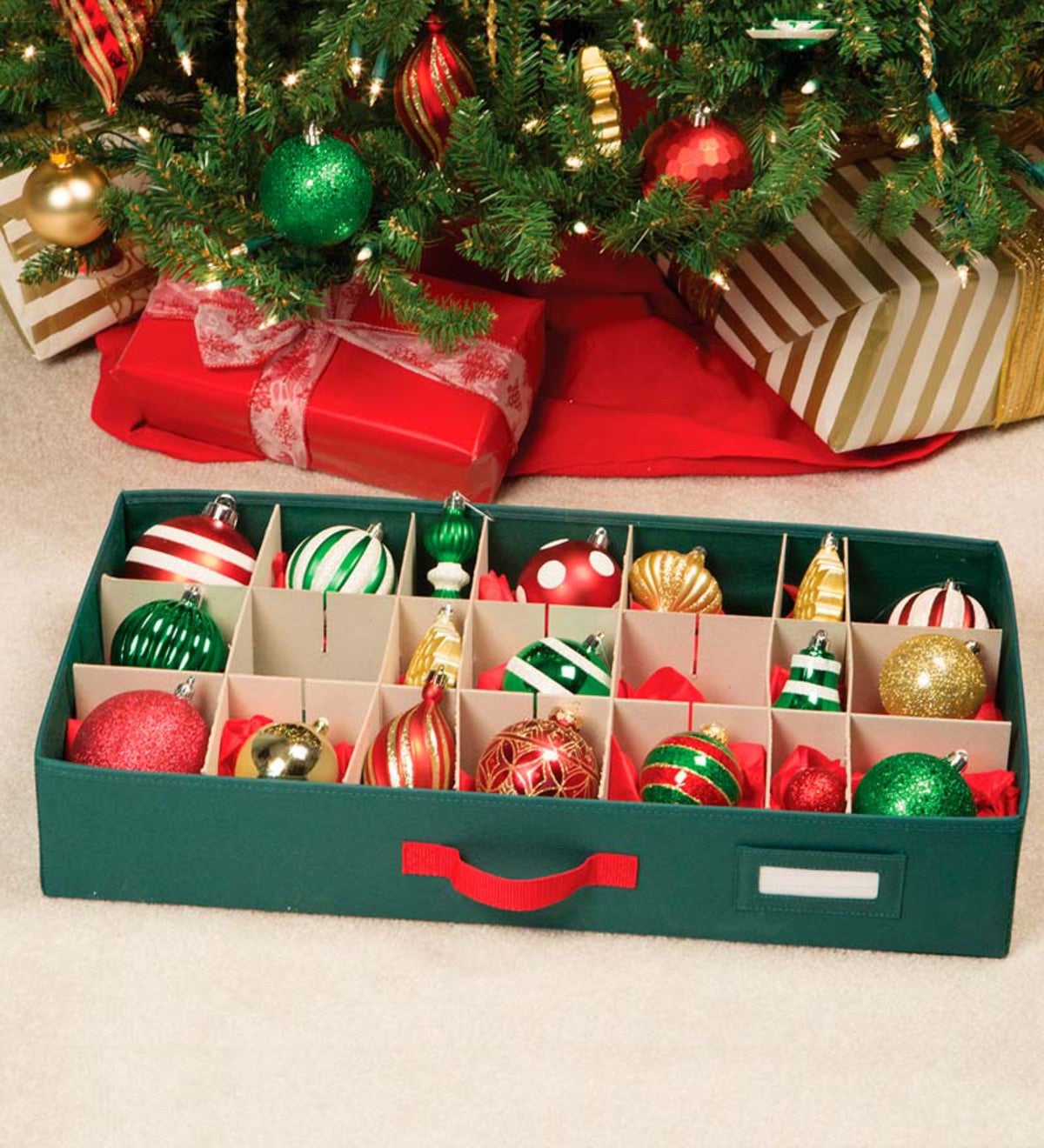 Santa's Bags 3-Drawer Ornament Storage Box - Red