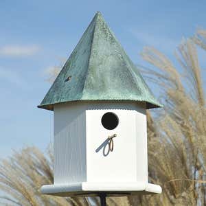Copper Songbird Deluxe Birdhouse with Verdigris Patina Roof