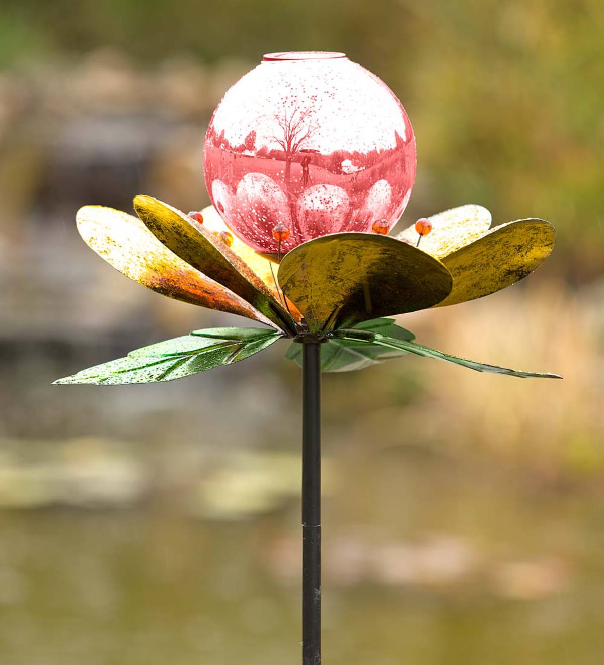 Solar Mercury Glass Globe Flower Garden Spinner