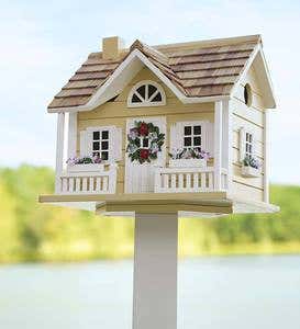 Wreath Cottage Birdhouse and Pedestal Pole Set - Yellow