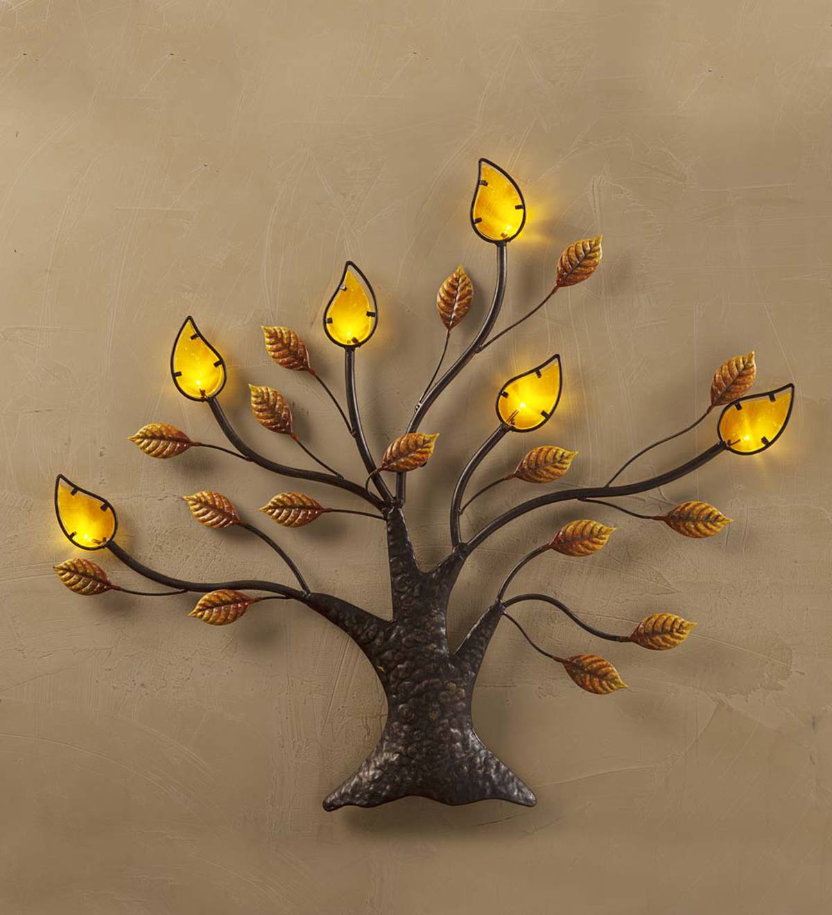 Lighted Metal and Glass Tree Wall Art