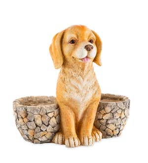 Faux Stone Dog Statue Double Planter