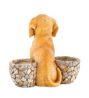 Faux Stone Dog Statue Double Planter