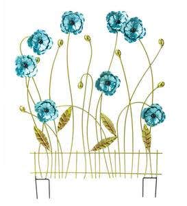 Blue Flower Decorative Garden Fence Panel Painted Metal Accent