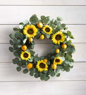 Faux Sunflower, Lemon and Eucalyptus Wreath