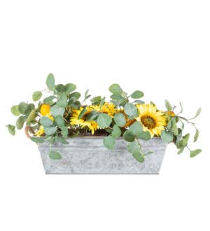 Faux Sunflower, Lemon and Eucalyptus Floral Arrangement in Planter