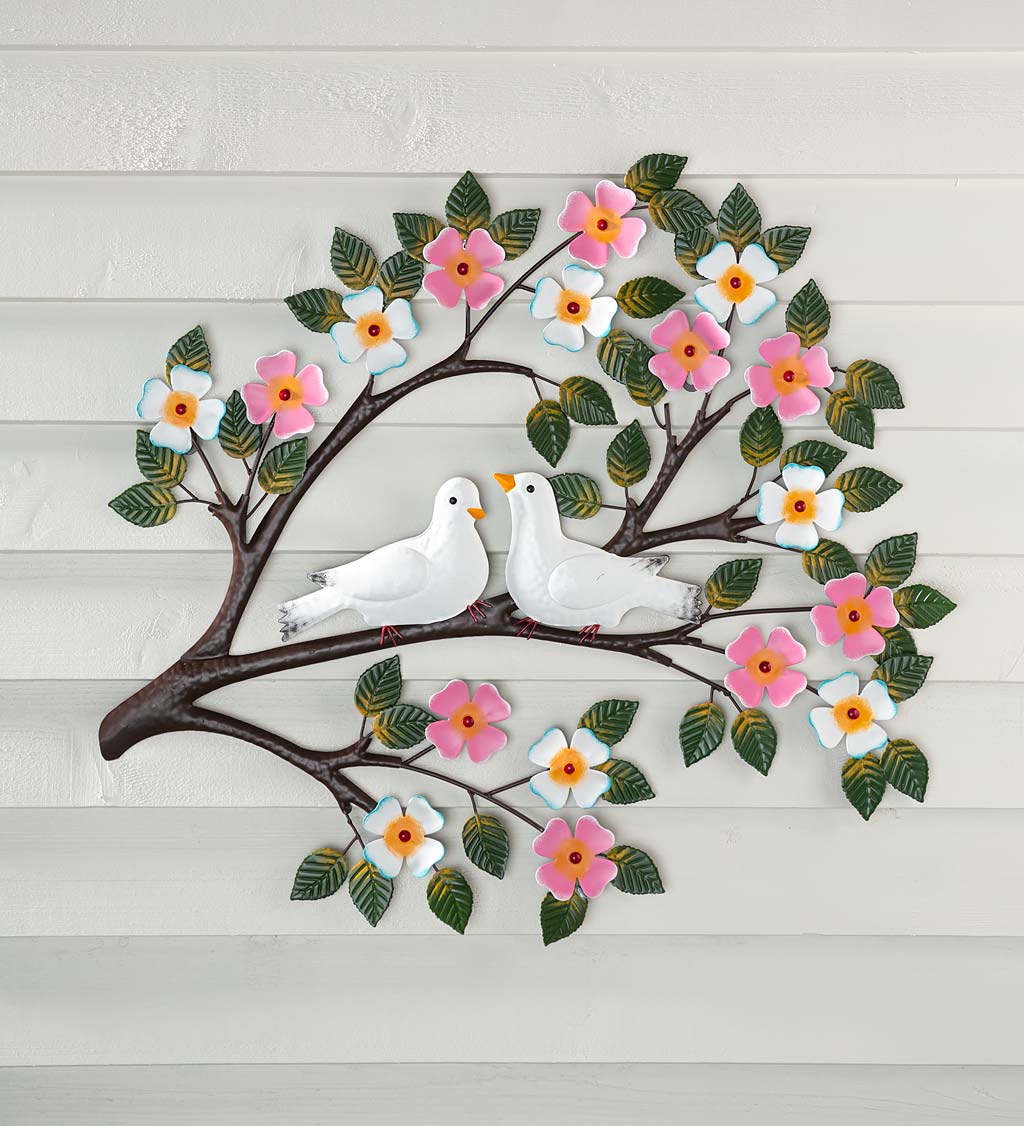 Metal Doves and Dogwood Branches Indoor/Outdoor Wall Art