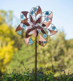 Blue Daisies Copper Flower Metal Wind Spinner