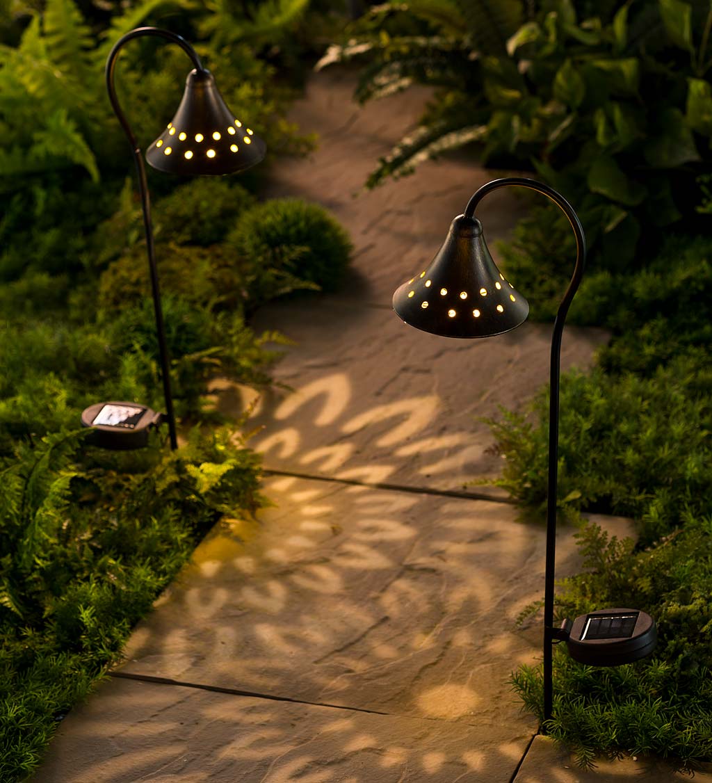 Solar Pathway Lanterns with Light Pattern, Set of 2