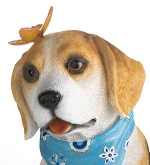 Beagle Puppy With Solar Butterfly Garden Statue