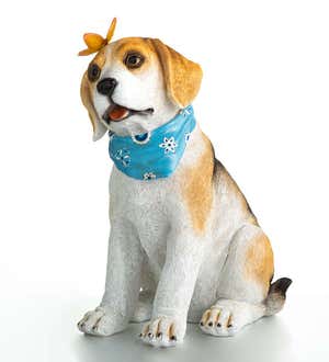 Beagle Puppy With Solar Butterfly Garden Statue