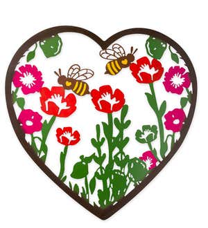 Metal Indoor/Outdoor Heart Wall Art With Bees And Flowers