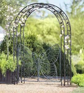 Metal Garden Arbor with Butterfly Gate