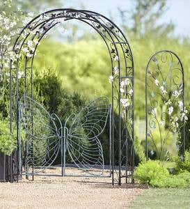 Metal Garden Arbor with Butterfly Gate