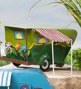 Miniature Fairy Garden Camper with Awning - Blue