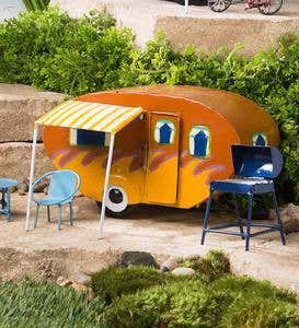 Miniature Fairy Garden Camper with Awning - Blue