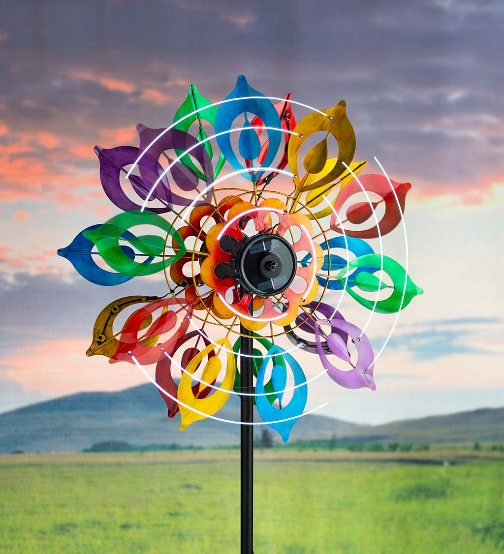 Multicolor Lily Flower Solar Lighted Metal Wind Spinner