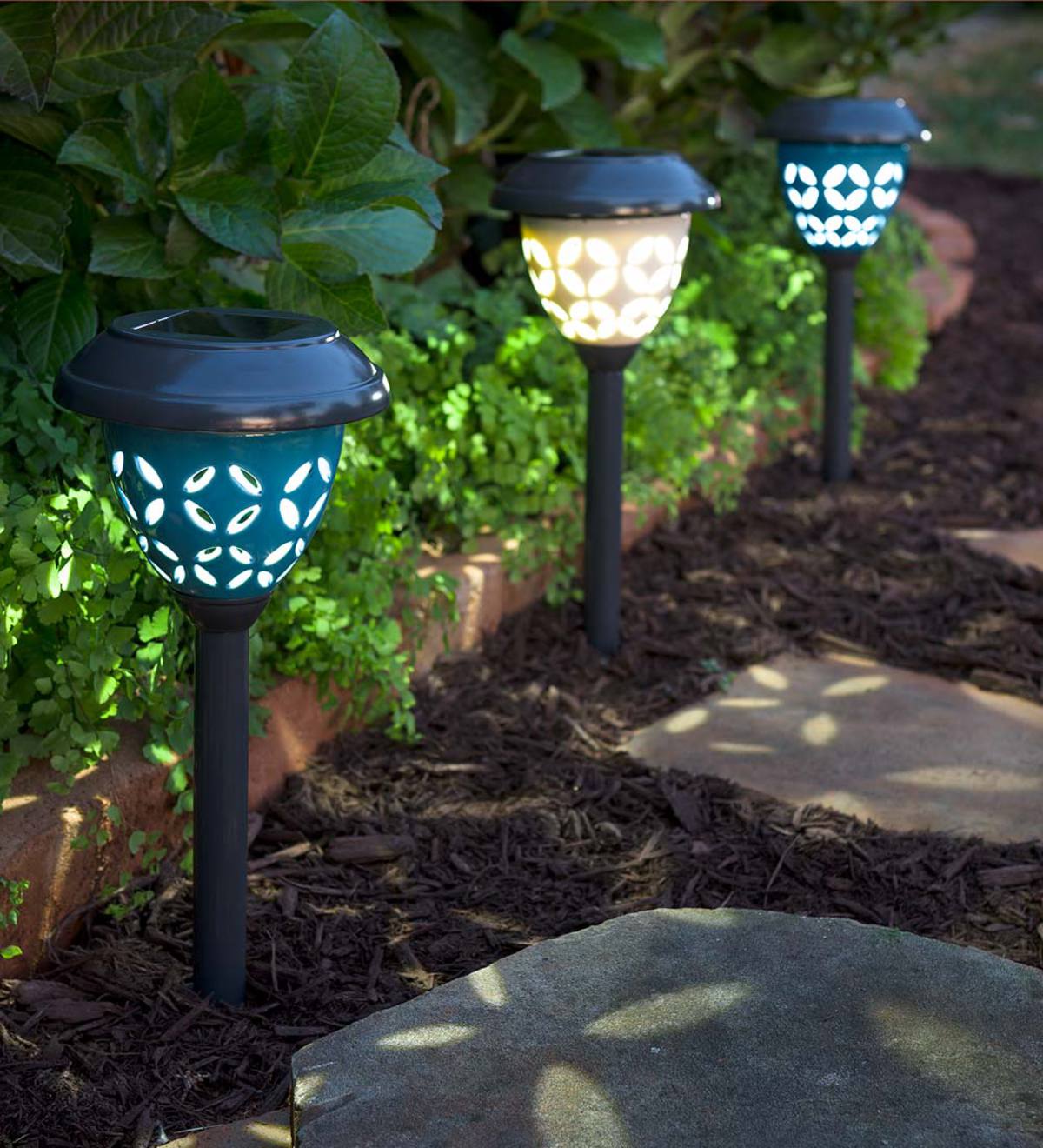 Ceramic Solar Path Lights, Set of 2 - Pink