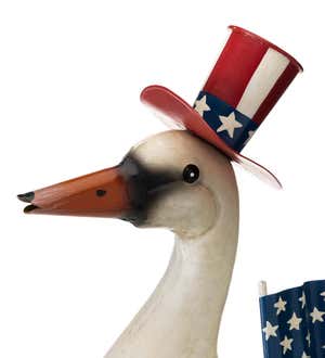 Metal Patriotic Goose Statue with American Flag and Top Hat