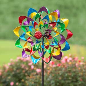 Multicolor Zinnia Wind Spinner With Dual Rotors