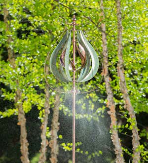 Water Misting Garden Wind Spinner - Verdigris Copper