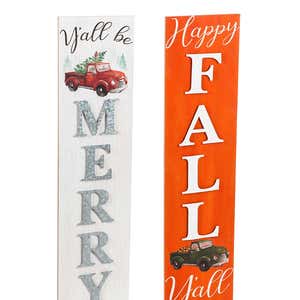 Double-Sided Fall/Holiday Greeting Wooden Standing Porch Leaner