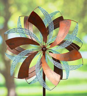 Antique Blue And Copper Banded Stripes Wind Spinner