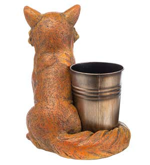 Indoor/Outdoor Faux Stone Fox Planter With Metal Container