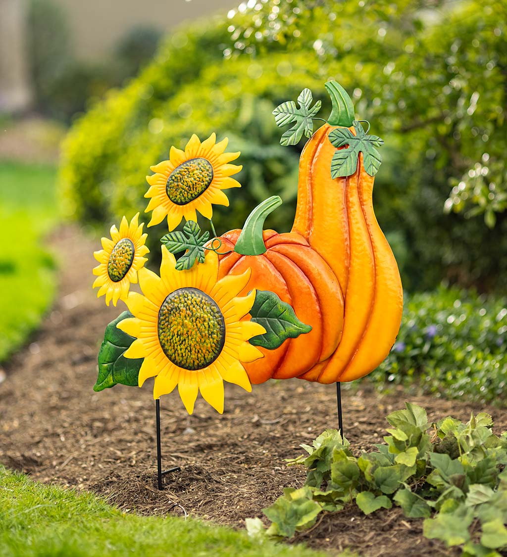 Metal Sunflower, Pumpkin And Gourd Stake