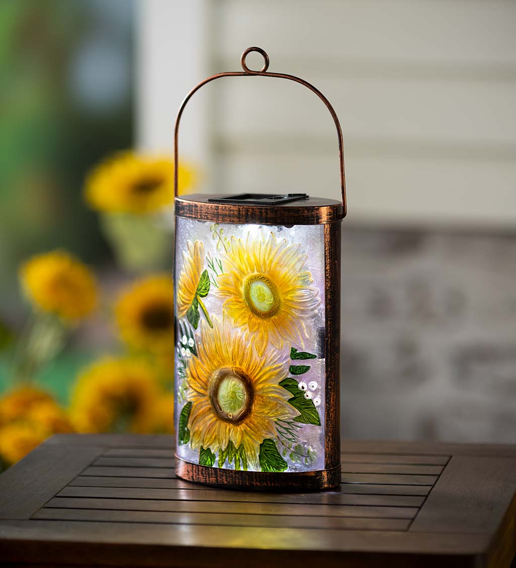 Glass Sunflower Solar Lantern with Hanging Handle