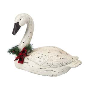 Holiday Swan Statue with Head Down