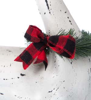 Hand-Painted Holiday Swan Statue with Wreath