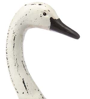 Hand-Painted Holiday Swan Statue with Wreath