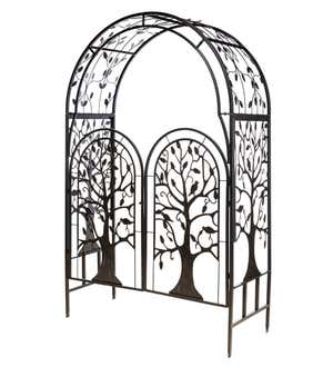 Metal Tree of Life Arched Garden Arbor with Gate