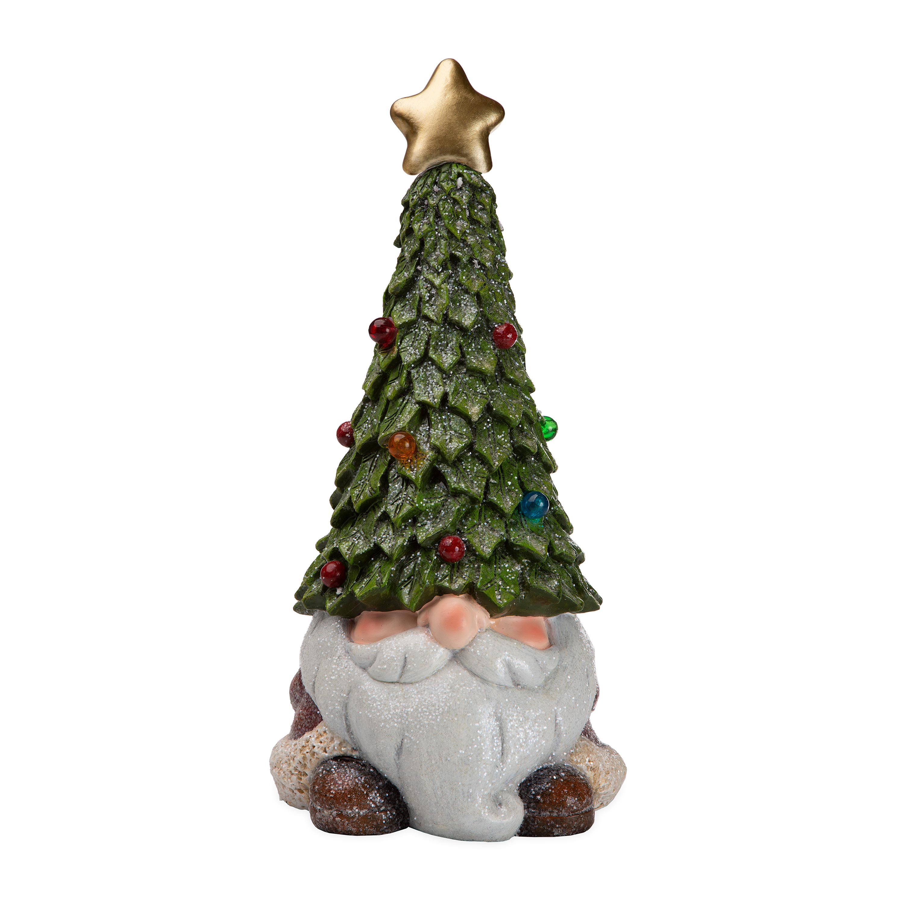 Lighted Holiday Garden Gnome Statue with Christmas Tree Hat