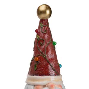 Lighted Holiday Garden Gnome Statue with Christmas Tree Hat