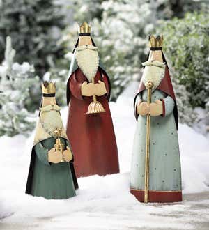 Large Nativity Wise Man Metal Statue With Bell