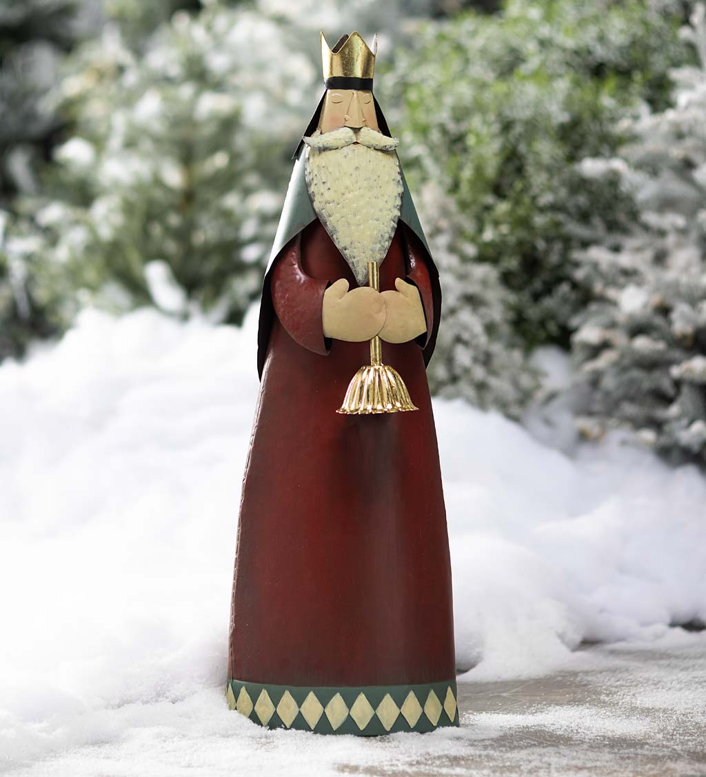 Large Nativity Wise Man Metal Statue With Bell