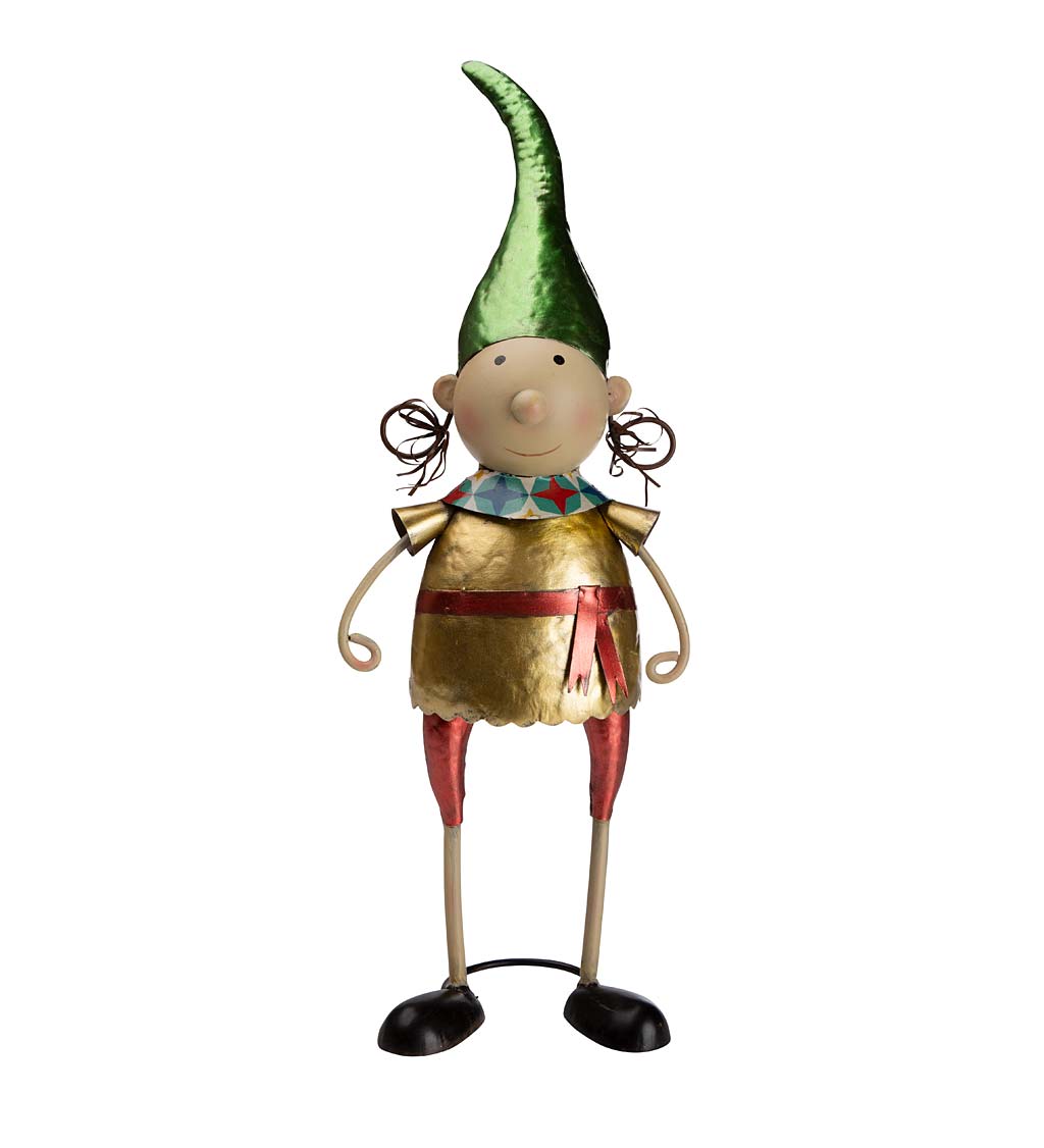 Metal Elf With Green Hat Christmas Garden Statue