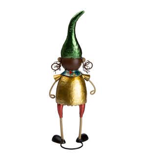 Metal Elf With Green Hat Christmas Garden Statue