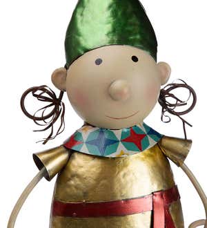 Metal Elf With Green Hat Christmas Garden Statue